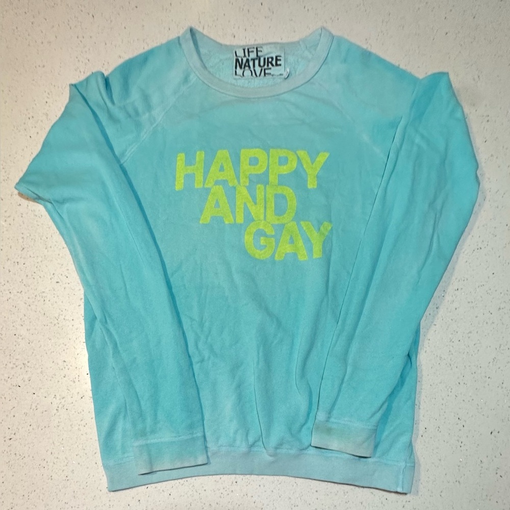 FREECITY unisex “Happy and Gay” sweatshirt - bluestorm w highs and lows /GUC
